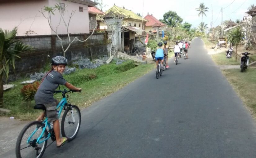 Biking down mountains in Bali